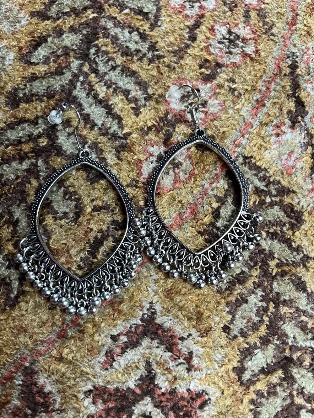 Boho Tibetan ornate teardrop beaded fringe earrings